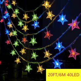 1pc Star String Lights; 3m/10ft; 6m/20ft; EFFE LED Fairy Twinkle Lantern Lights With 20 Stars 2 Flashing Modes; Battery Powered Indoor & Outdoor Decor (Color: Multicolor, Items: 6M 40LED)