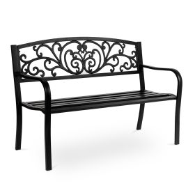 50" Iron&PVC Outdoor Courtyard Decoration Park Leisure Bench (Color: Black)